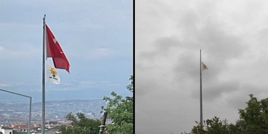 Türk bayrağı indirildi AKP bayrağı asılı kaldı!