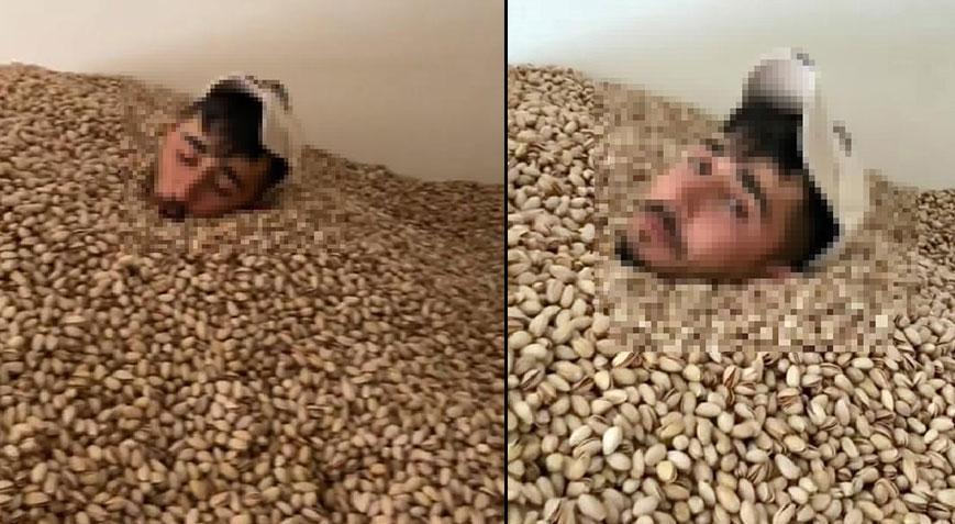 Fıstık deposunda mide bulandıran görüntü! Önce yüzdü sonra tükürdü