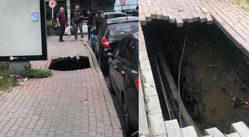 Yer: Şişli! Kaldırım çöktü, yolda yürüyen kadın içine düştü
