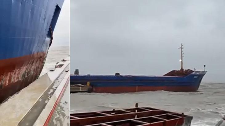 Fırtınadan sürüklenen kuru yük gemisi kıyıya vurdu