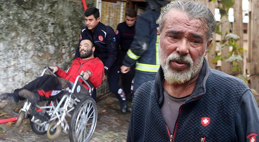 Bir babanın zamanla yarışı! engelli oğlunu alevlerin arasından kurtardı