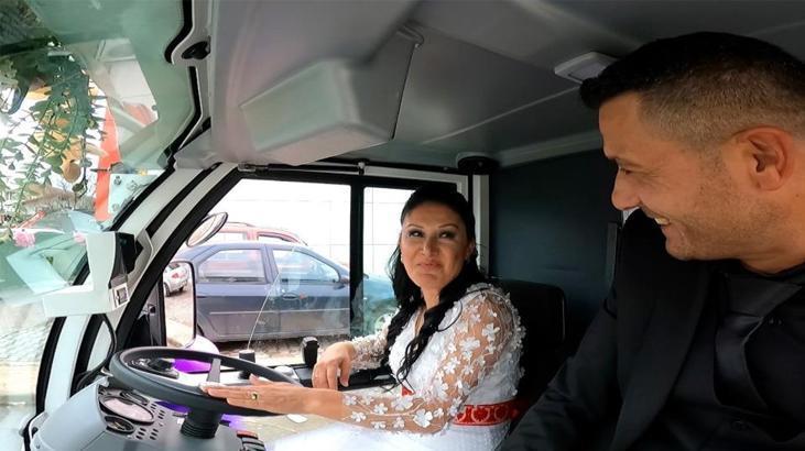 Görenler şaşkınlıklarını gizleyemedi! Kullandığı süpürge aracı gelin arabası oldu