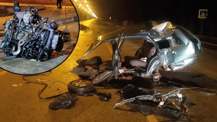 Ankara’da aydınlatma direğine çarpan otomobil tanınmaz hale geldi