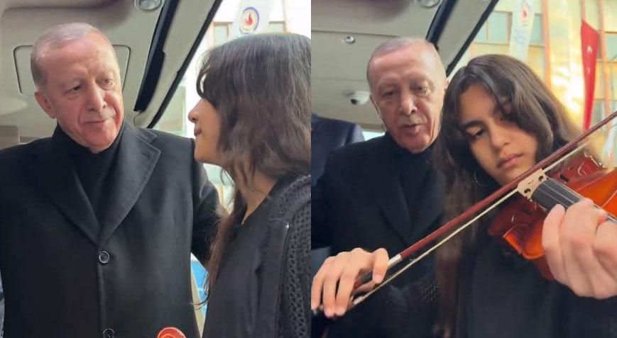Erdoğan kemanıyla Çanakkale Türküsü’nü çalan öğrenciye eşlik etti