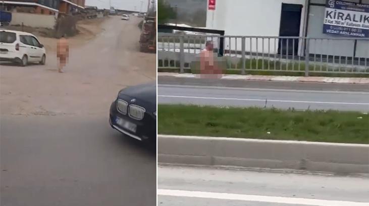 Caddede kimseye aldırmadan çırılçıplak gezdi