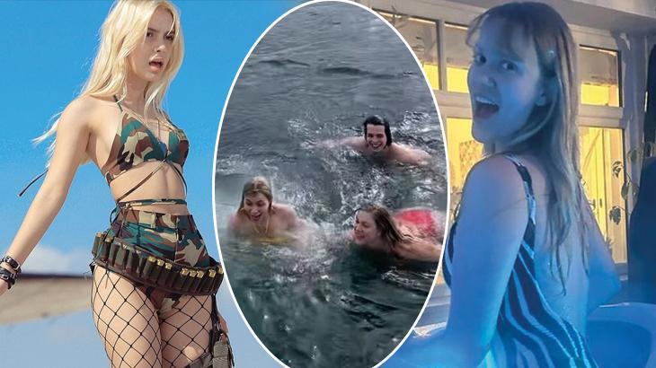 Havaların ısınmasını fırsat bilen Aleyna Tilki Boğaz’da denize girdi