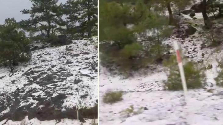 Çorum’da yoğun dolu yağışı etrafı beyaza bürüdü