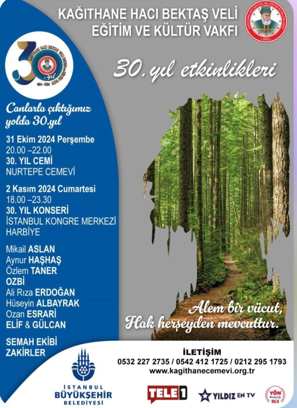 30. Yıl Etkinlikleri: Kağıthane Hacı Bektaş Veli Vakfı’ndan Davet