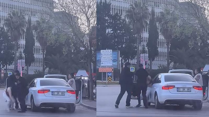 SOKAK ORTASINDA DEHŞET ANLARI: KADINLA 2 KİŞİ ARASINDA ARBEDE KAMERADA